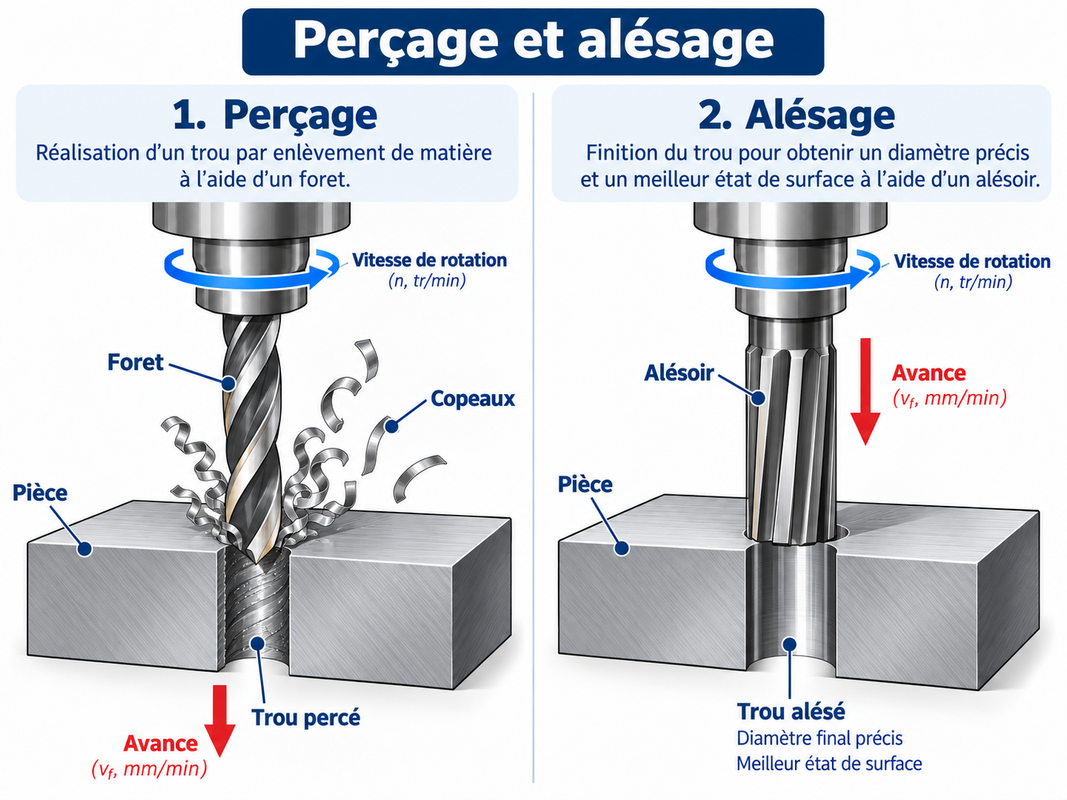 Perçage et alésage d'une pièce mécanique