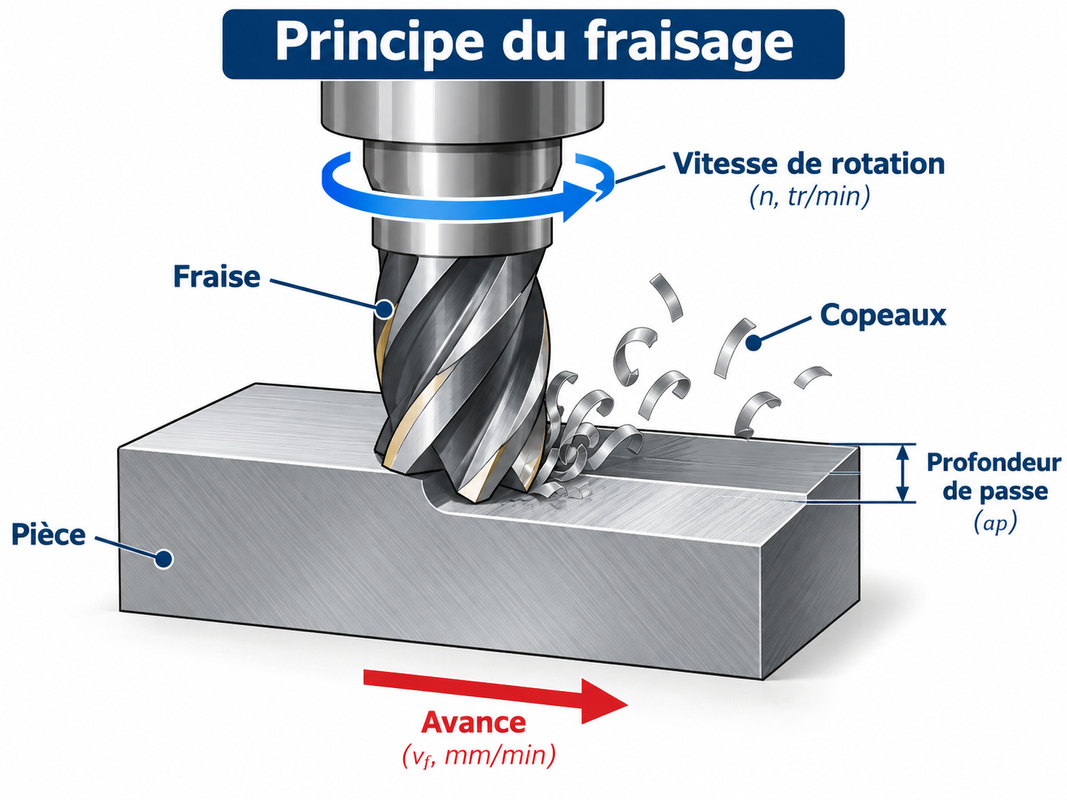 Principe du fraisage sur une machine-outil